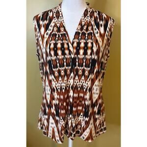 Calvin Klein Sleeveless V-Neck Blouse Aztec Print Size Medium